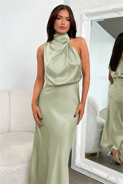Carlina | Abito Lungo in Satin con Scollo Halter