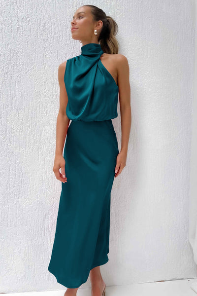 Carlina | Abito Lungo in Satin con Scollo Halter