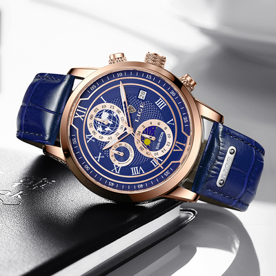 Orologio Cronografo con Cinturino in Vera Pelle