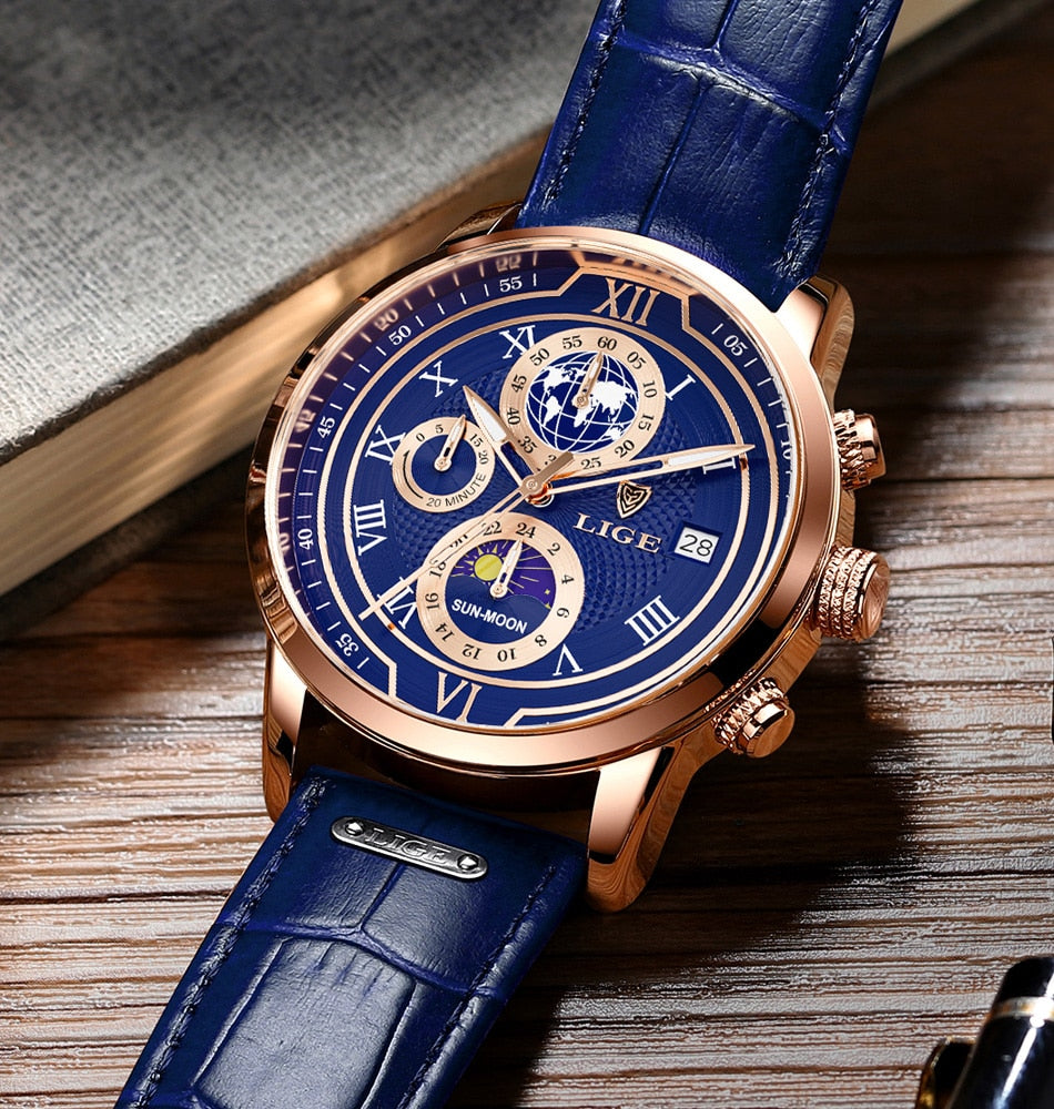 Orologio Cronografo con Cinturino in Vera Pelle