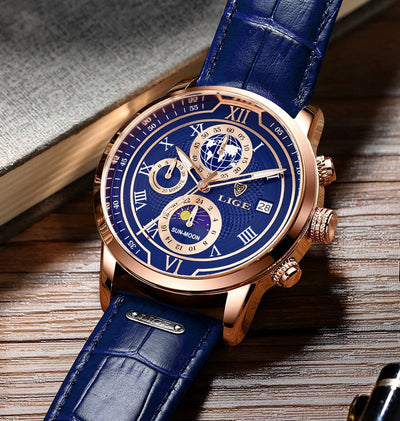 Orologio Cronografo con Cinturino in Vera Pelle