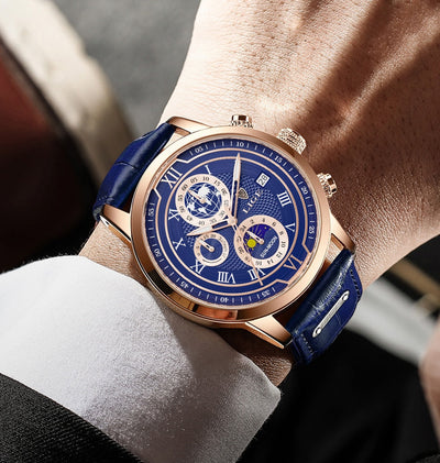 Orologio Cronografo con Cinturino in Vera Pelle