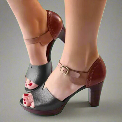 Katharina | Sandali con Tacco Alto Premium in Stile Coreano con Blocco di Colore e Fibbia