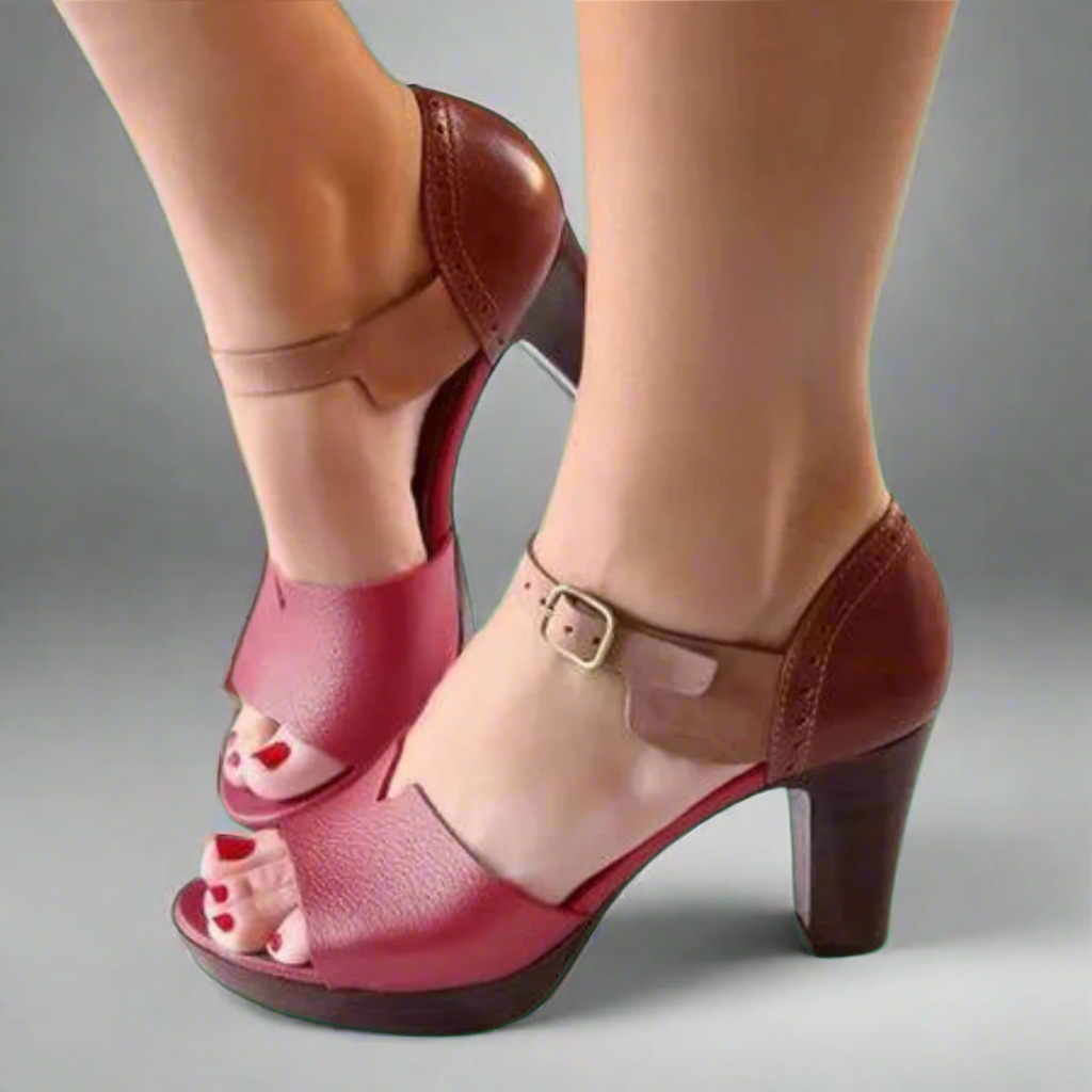 Katharina | Sandali con Tacco Alto Premium in Stile Coreano con Blocco di Colore e Fibbia