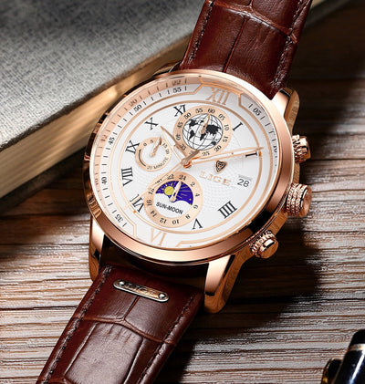 Orologio Cronografo con Cinturino in Vera Pelle