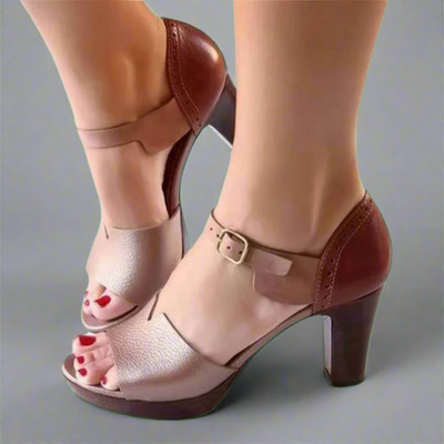 Katharina | Sandali con Tacco Alto Premium in Stile Coreano con Blocco di Colore e Fibbia