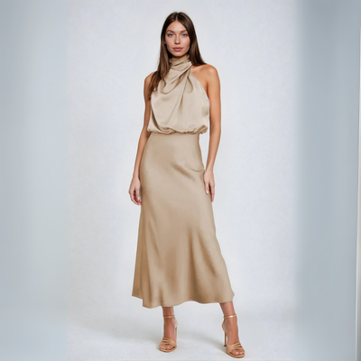Carlina | Abito Lungo in Satin con Scollo Halter