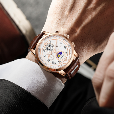 Orologio Cronografo con Cinturino in Vera Pelle