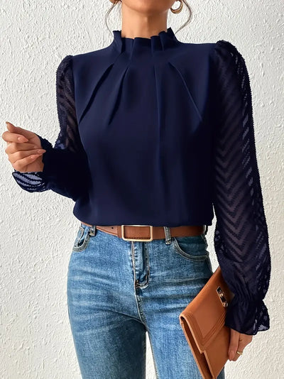 Kolbrun | Top plissettato elegante con maniche a rete per donne