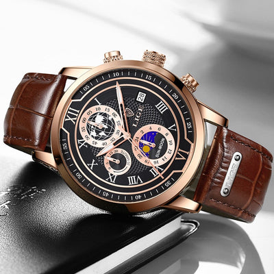 Orologio Cronografo con Cinturino in Vera Pelle