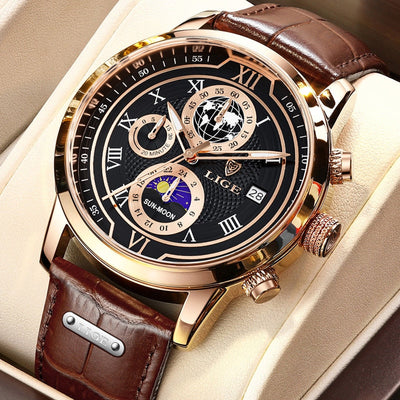 Orologio Cronografo con Cinturino in Vera Pelle