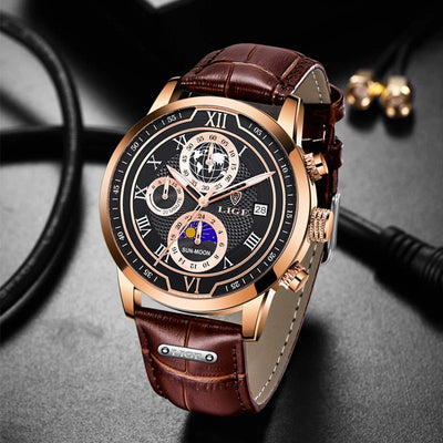 Orologio Cronografo con Cinturino in Vera Pelle