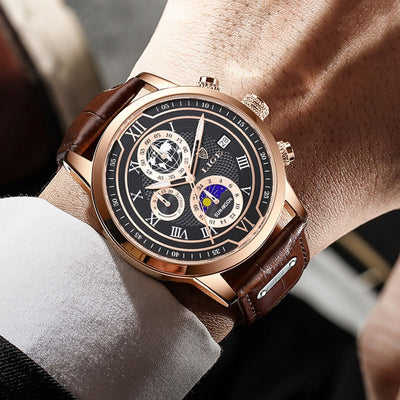 Orologio Cronografo con Cinturino in Vera Pelle