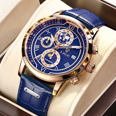 Orologio Cronografo con Cinturino in Vera Pelle
