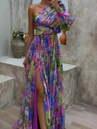 Amara - Maxi abito floreale monospalla