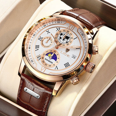 Orologio Cronografo con Cinturino in Vera Pelle