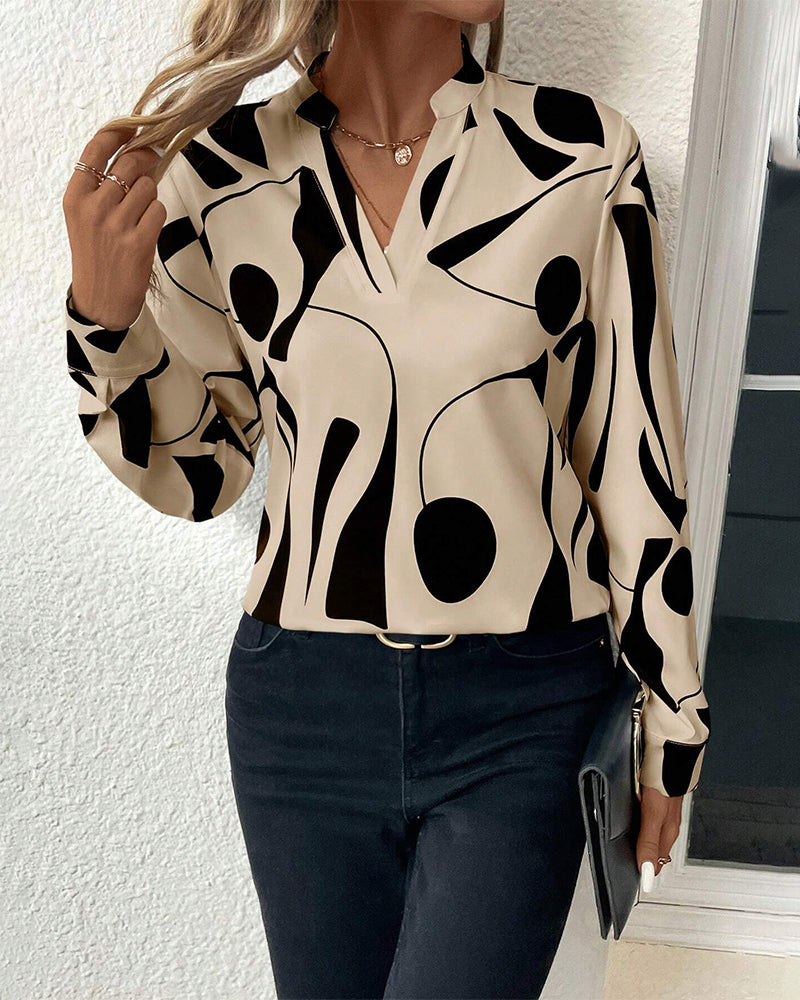 Rinan| Blusa elegante e alla moda con motivo di lusso e maniche lunghe