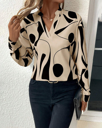 Rinan| Blusa elegante e alla moda con motivo di lusso e maniche lunghe