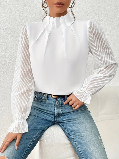 Kolbrun | Top plissettato elegante con maniche a rete per donne