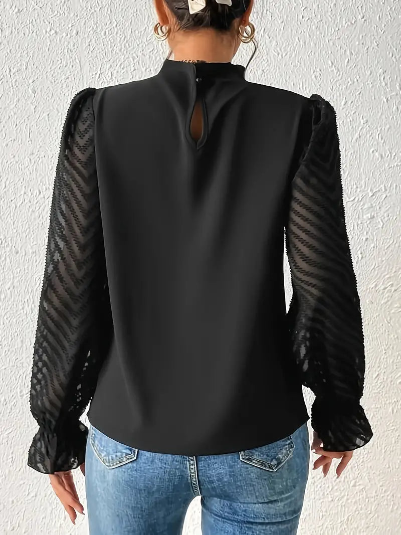 Kolbrun | Top plissettato elegante con maniche a rete per donne