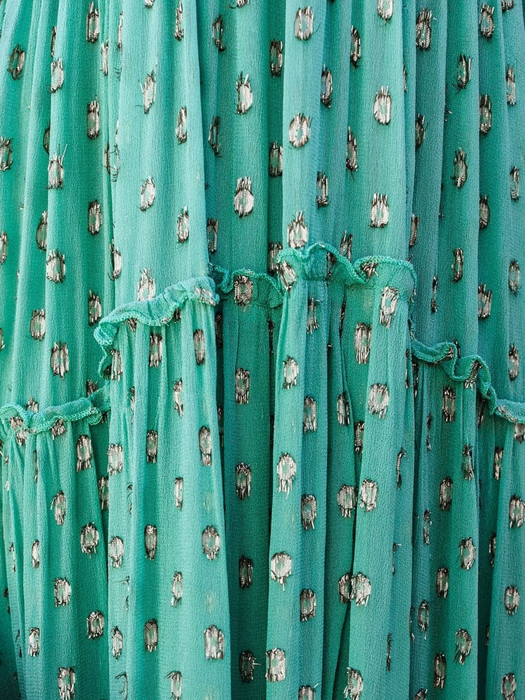 Evi™ Abito Maxi Verde Con Scollo A V E Stampa Estiva Ibiza