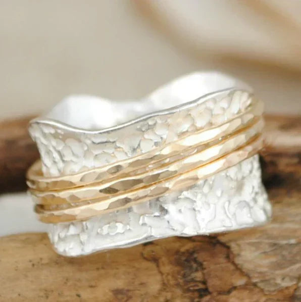 Anello Vintage Spinner sottile in oro e argento