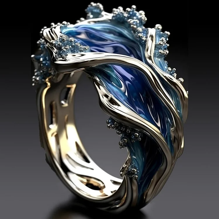 Anello vintage ondulato a forma di oceano dorato
