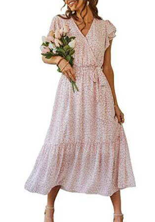 Myrthe™ - Vestito lungo Ibiza rosa con stampa