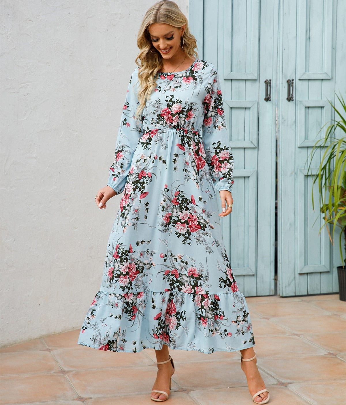 Loua™ Abito Estivo Ibiza Azzurro Chiaro con Stampa Floreale