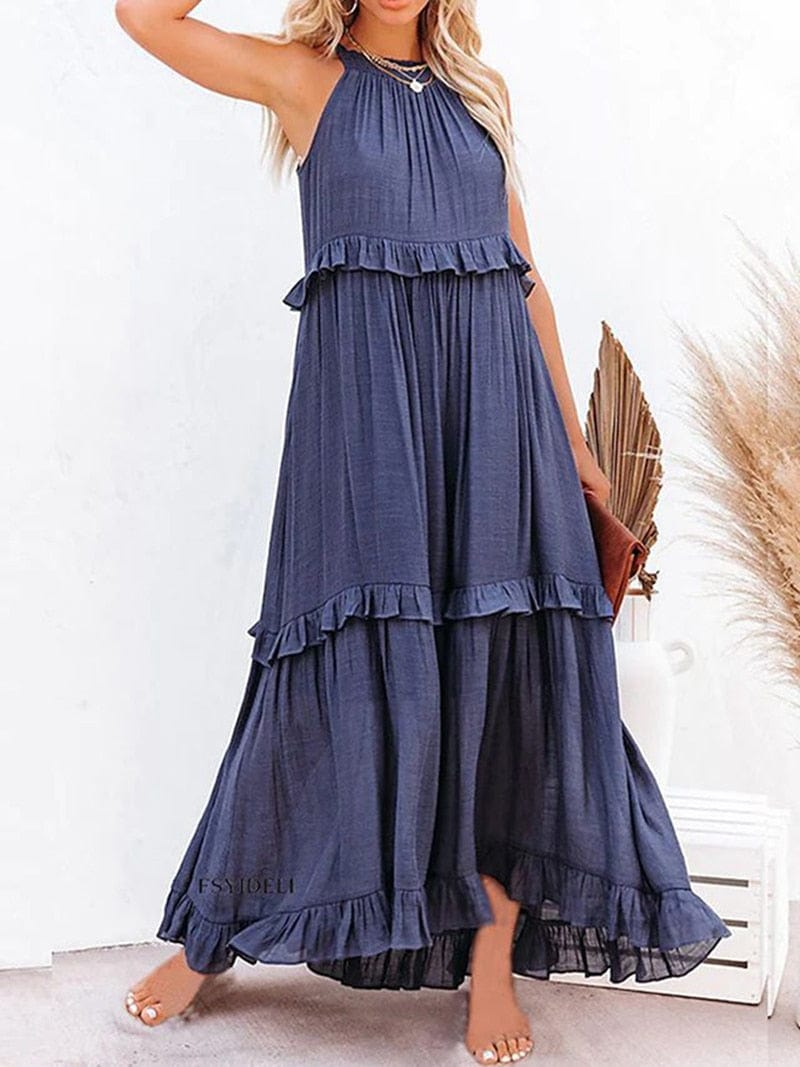 Anna™ Abito Maxi Estivo Elegante Blu Marino