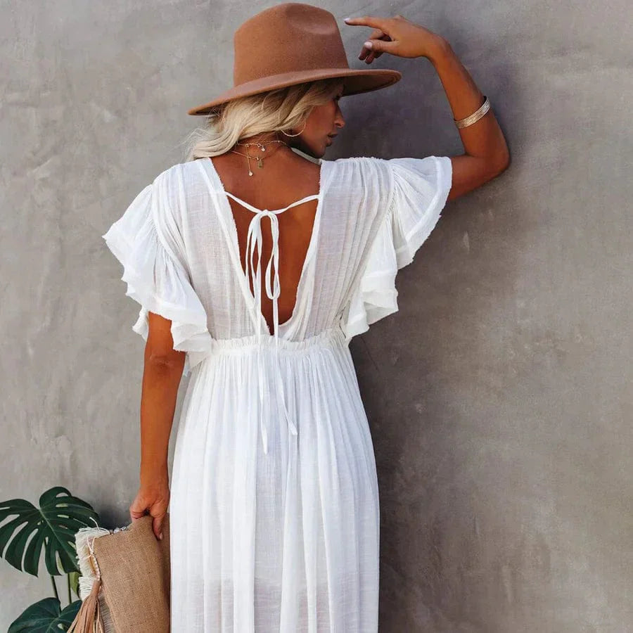 Jente™ - Maxi Abito Bianco da Spiaggia