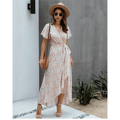 Myrthe™ - Vestito lungo Ibiza rosa con stampa