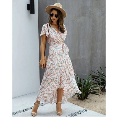 Myrthe™ - Vestito lungo Ibiza rosa con stampa