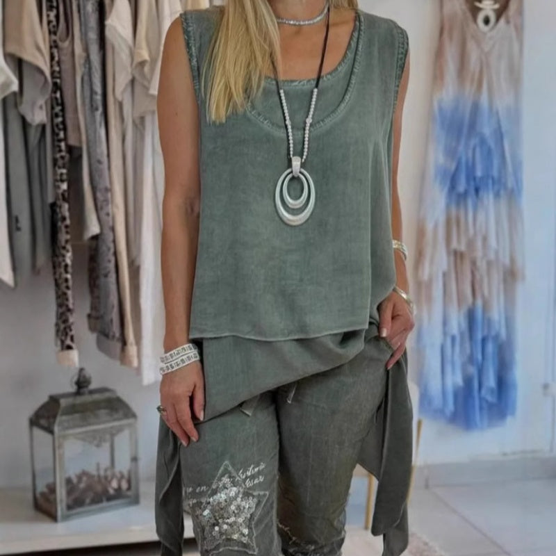Oriane - Top senza maniche e pantaloni stampati