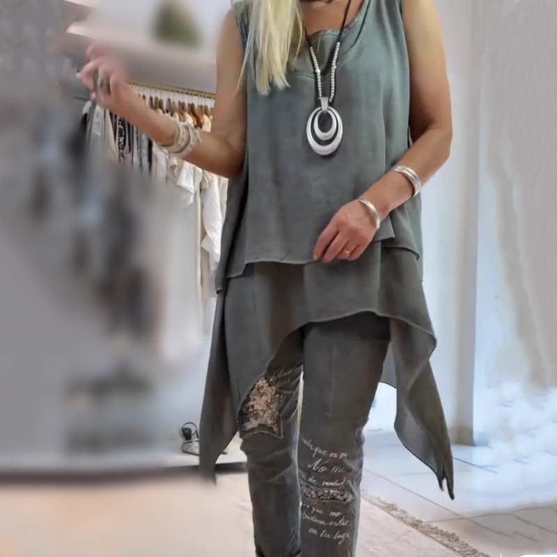 Oriane - Top senza maniche e pantaloni stampati