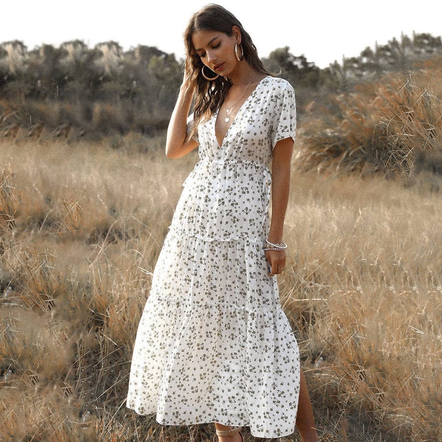 Tess™ Abito Estivo Lungo Bianco con Stampa