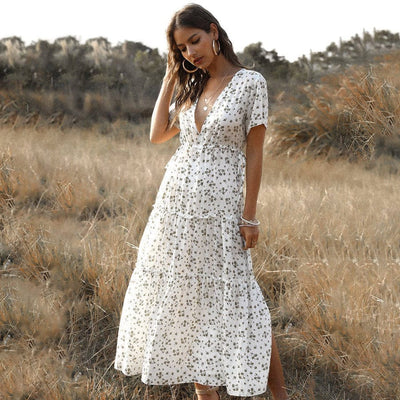 Tess™ Abito Estivo Lungo Bianco con Stampa