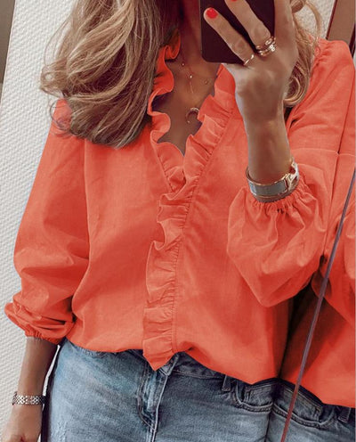 Caroline | Blusa con volant e scollatura a V